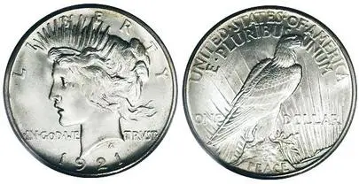 A silver coin with the face of an eagle on it.