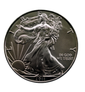 A silver coin with the image of an eagle on it.