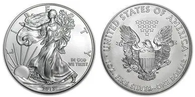 A silver coin with an eagle on it.